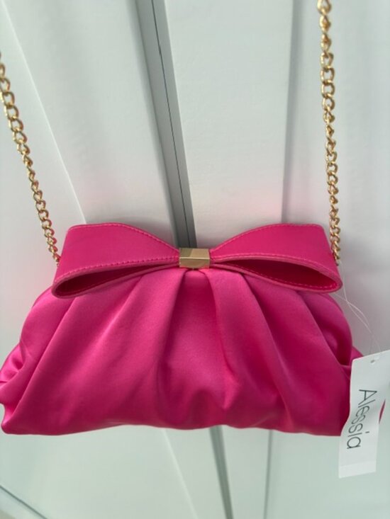 Alessia Handbags - Alessia Elegant Pink Bow Satin evening bag NWT